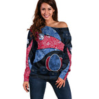 Personalized Western Bulldogs Football Off Shoulder Sweater Easter Egg Pattern Red Blue Tribal Dot Art Style