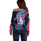 Personalized Western Bulldogs Football Off Shoulder Sweater Easter Egg Pattern Red Blue Tribal Dot Art Style