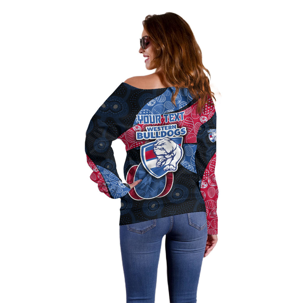 Personalized Western Bulldogs Football Off Shoulder Sweater Easter Egg Pattern Red Blue Tribal Dot Art Style