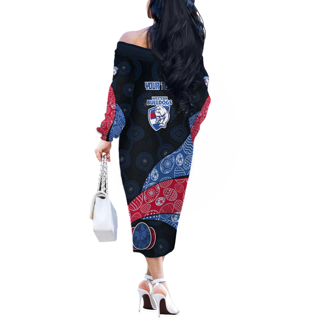 Personalized Western Bulldogs Football Off The Shoulder Long Sleeve Dress Easter Egg Pattern Red Blue Tribal Dot Art Style
