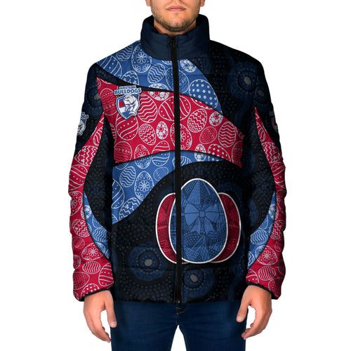 Personalized Western Bulldogs Football Padded Jacket Easter Egg Pattern Red Blue Tribal Dot Art Style