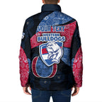 Personalized Western Bulldogs Football Padded Jacket Easter Egg Pattern Red Blue Tribal Dot Art Style