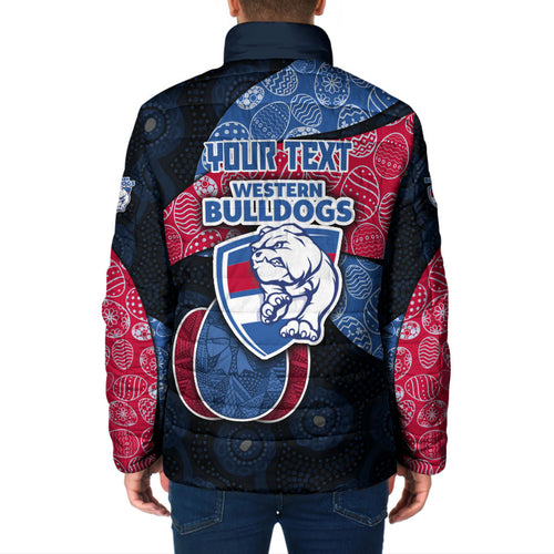 Personalized Western Bulldogs Football Padded Jacket Easter Egg Pattern Red Blue Tribal Dot Art Style