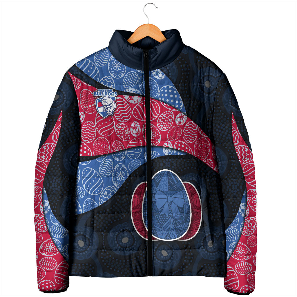 Personalized Western Bulldogs Football Padded Jacket Easter Egg Pattern Red Blue Tribal Dot Art Style