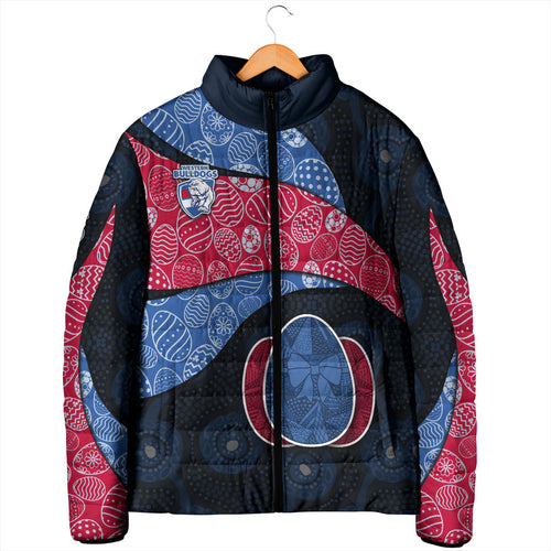 Personalized Western Bulldogs Football Padded Jacket Easter Egg Pattern Red Blue Tribal Dot Art Style