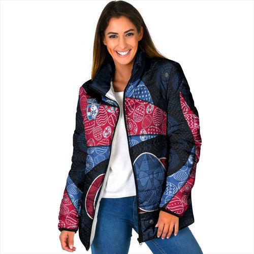 Personalized Western Bulldogs Football Padded Jacket Easter Egg Pattern Red Blue Tribal Dot Art Style