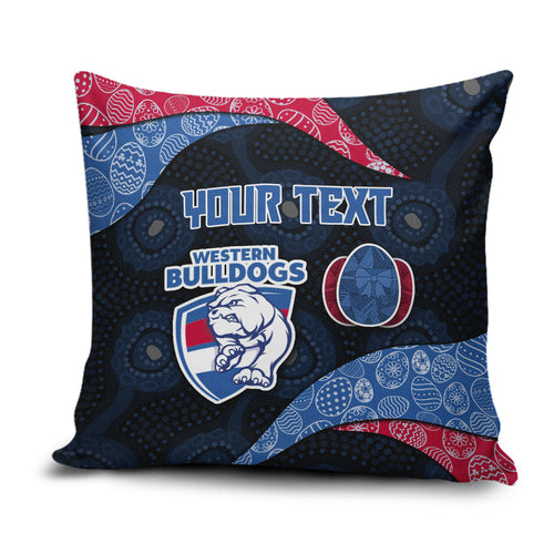 Personalized Western Bulldogs Football Pillow Cover Easter Egg Pattern Red Blue Tribal Dot Art Style