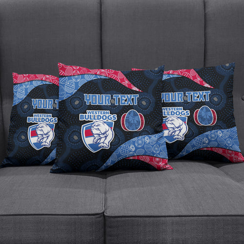 Personalized Western Bulldogs Football Pillow Cover Easter Egg Pattern Red Blue Tribal Dot Art Style
