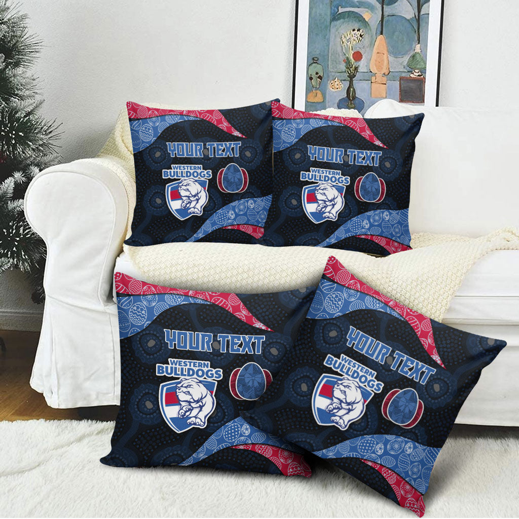 Personalized Western Bulldogs Football Pillow Cover Easter Egg Pattern Red Blue Tribal Dot Art Style