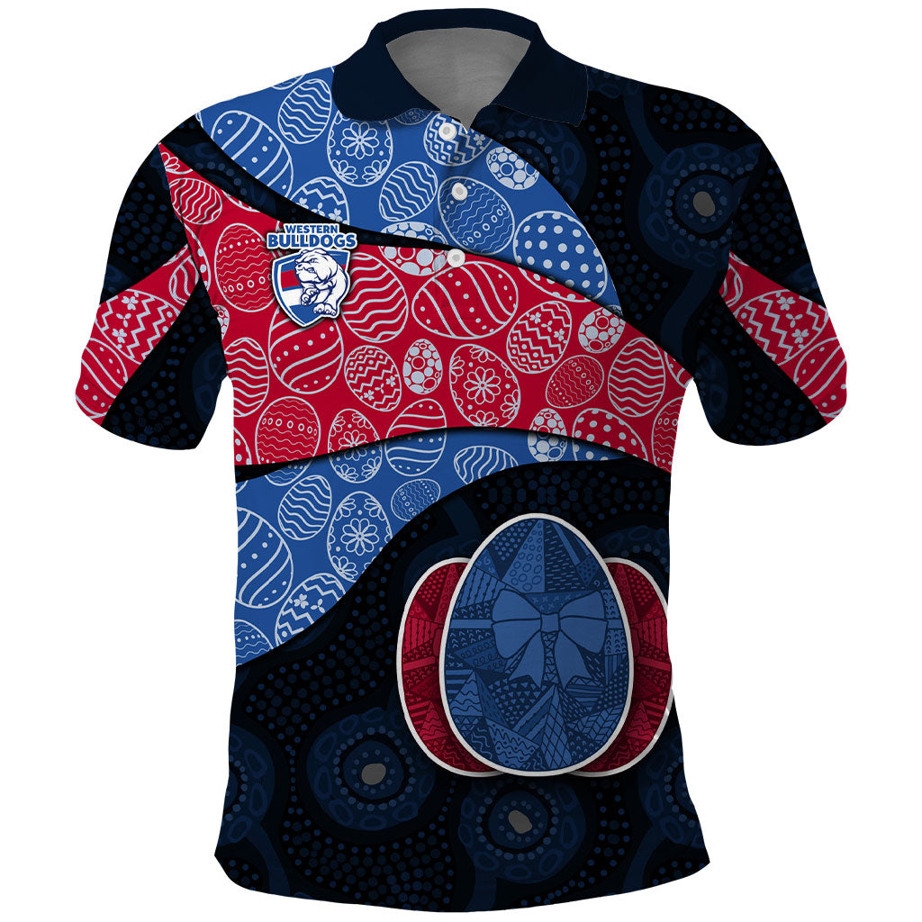 Personalized Western Bulldogs Football Polo Shirt Easter Egg Pattern Red Blue Tribal Dot Art Style