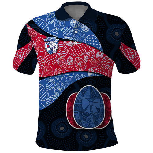 Personalized Western Bulldogs Football Polo Shirt Easter Egg Pattern Red Blue Tribal Dot Art Style