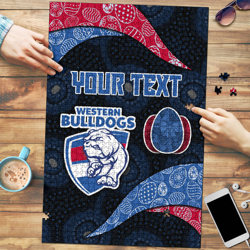 Personalized Western Bulldogs Football Puzzle Easter Egg Pattern Red Blue Tribal Dot Art Style
