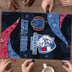 Personalized Western Bulldogs Football Puzzle Easter Egg Pattern Red Blue Tribal Dot Art Style
