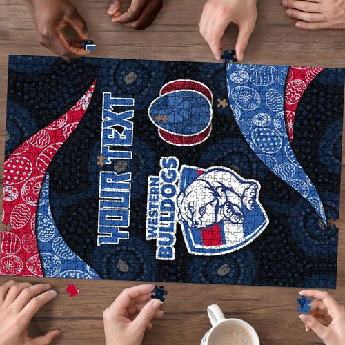 Personalized Western Bulldogs Football Puzzle Easter Egg Pattern Red Blue Tribal Dot Art Style