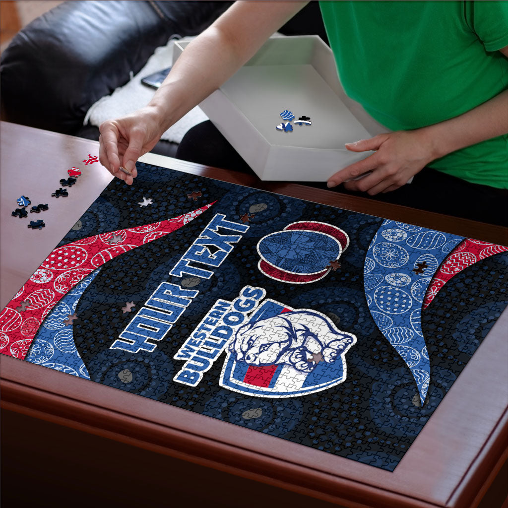 Personalized Western Bulldogs Football Puzzle Easter Egg Pattern Red Blue Tribal Dot Art Style