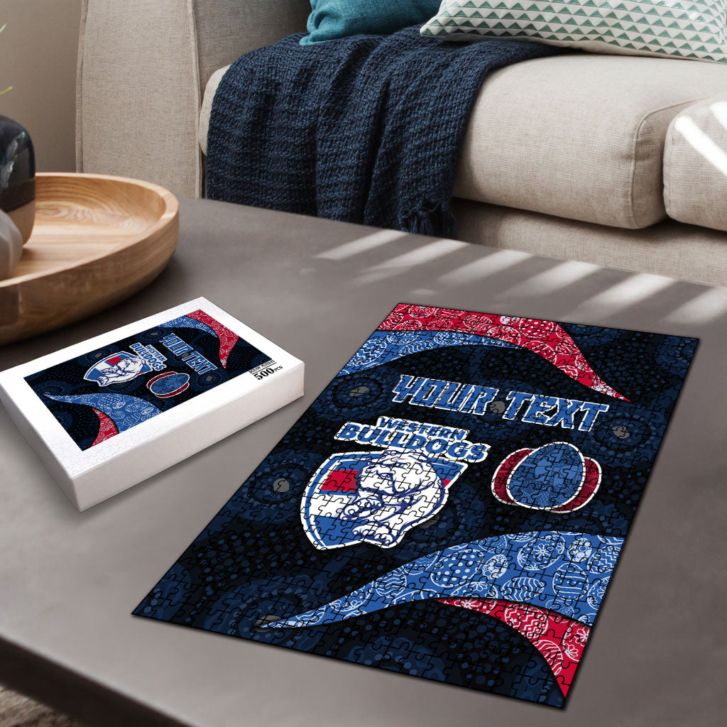 Personalized Western Bulldogs Football Puzzle Easter Egg Pattern Red Blue Tribal Dot Art Style