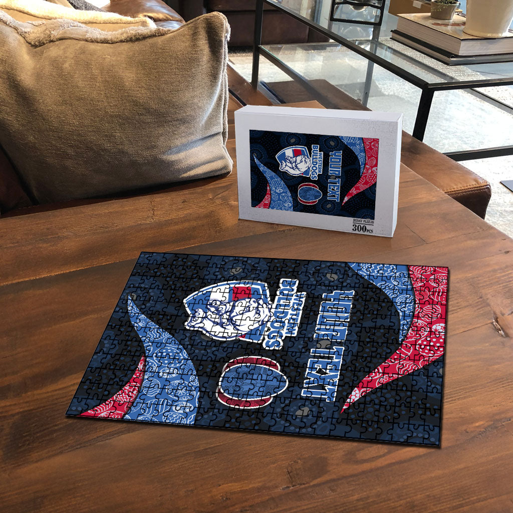 Personalized Western Bulldogs Football Puzzle Easter Egg Pattern Red Blue Tribal Dot Art Style