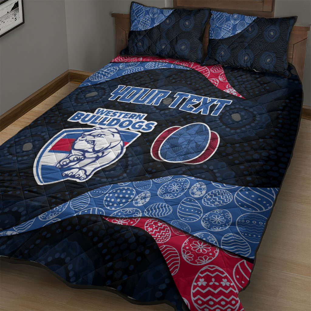 Personalized Western Bulldogs Football Quilt Bed Set Easter Egg Pattern Red Blue Tribal Dot Art Style