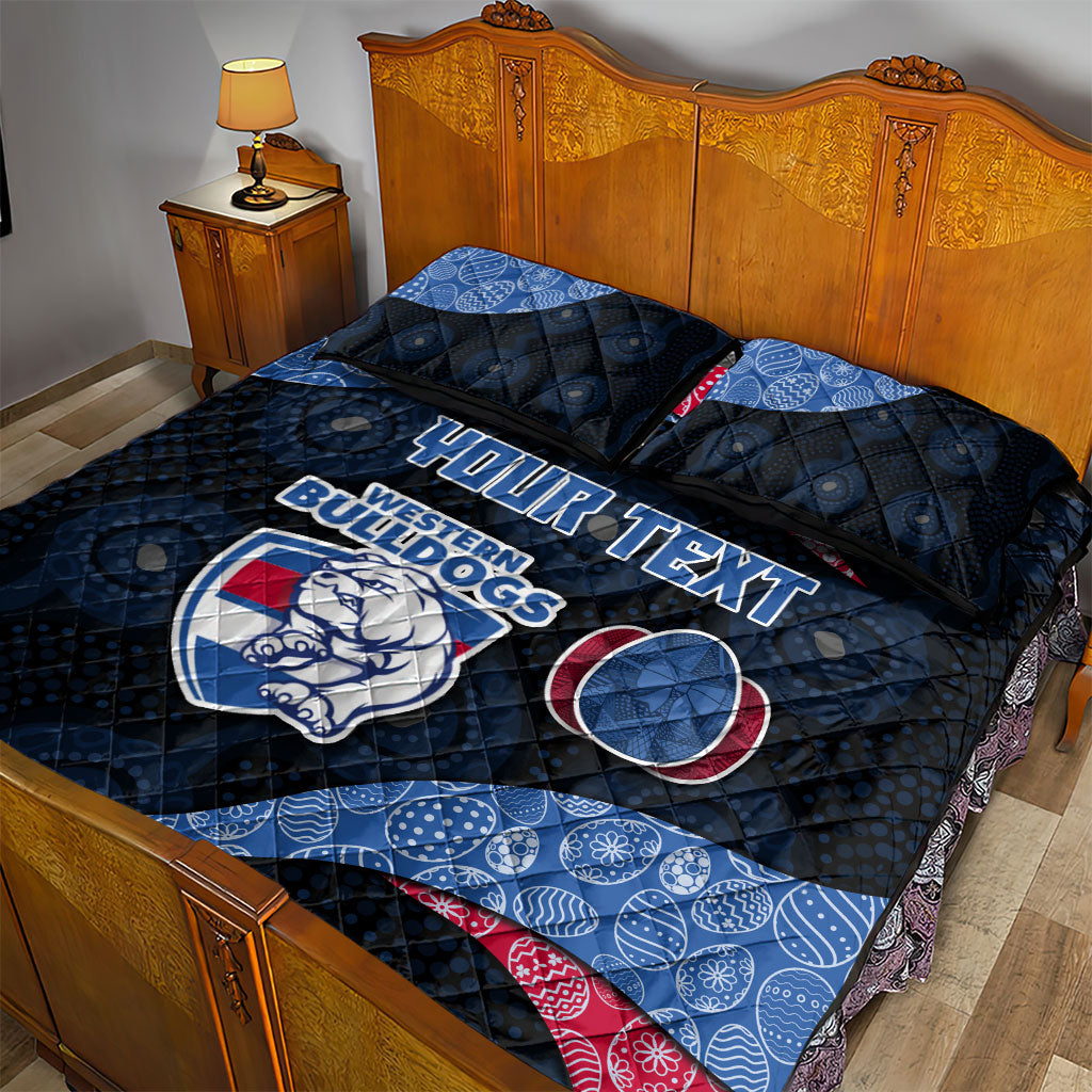Personalized Western Bulldogs Football Quilt Bed Set Easter Egg Pattern Red Blue Tribal Dot Art Style