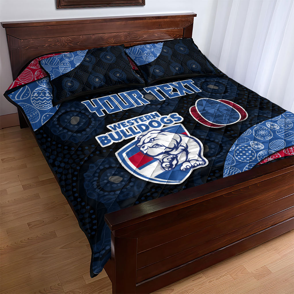 Personalized Western Bulldogs Football Quilt Bed Set Easter Egg Pattern Red Blue Tribal Dot Art Style