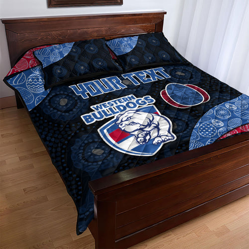 Personalized Western Bulldogs Football Quilt Bed Set Easter Egg Pattern Red Blue Tribal Dot Art Style