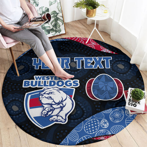 Personalized Western Bulldogs Football Round Carpet Easter Egg Pattern Red Blue Tribal Dot Art Style