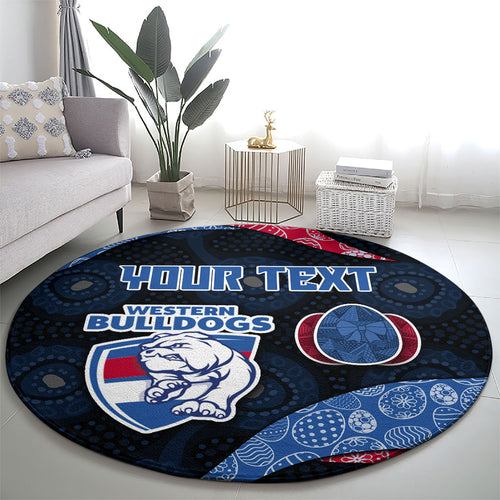 Personalized Western Bulldogs Football Round Carpet Easter Egg Pattern Red Blue Tribal Dot Art Style