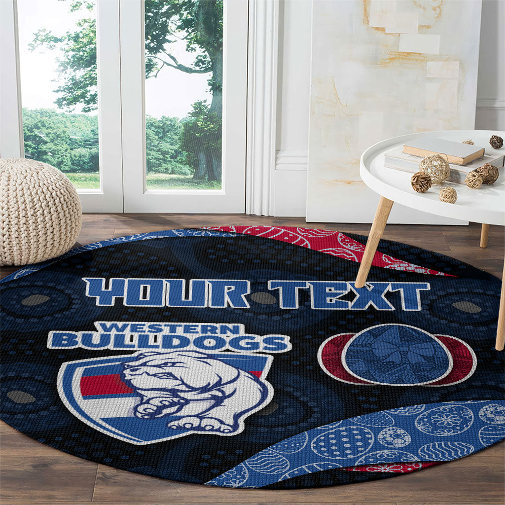 Personalized Western Bulldogs Football Round Carpet Easter Egg Pattern Red Blue Tribal Dot Art Style