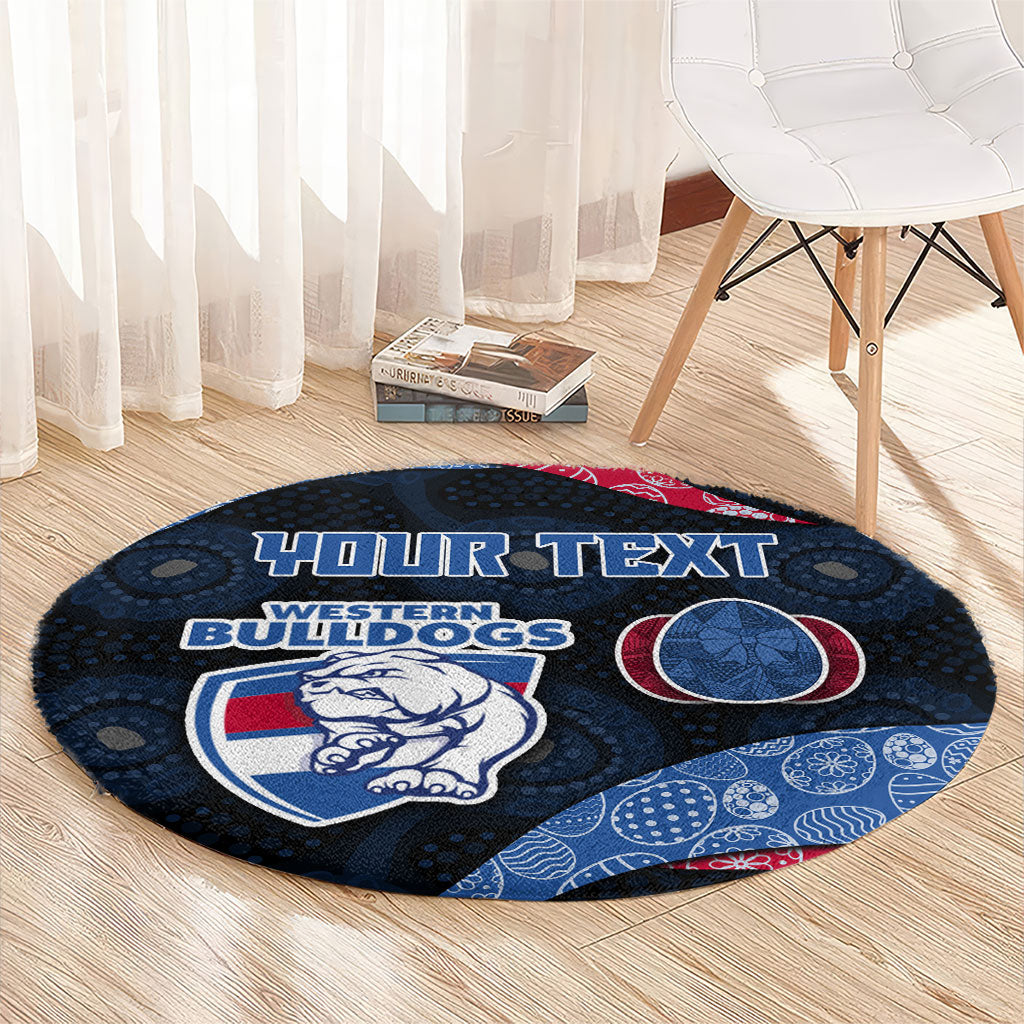Personalized Western Bulldogs Football Round Carpet Easter Egg Pattern Red Blue Tribal Dot Art Style