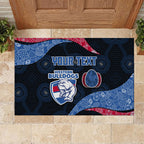 Personalized Western Bulldogs Football Rubber Doormat Easter Egg Pattern Red Blue Tribal Dot Art Style