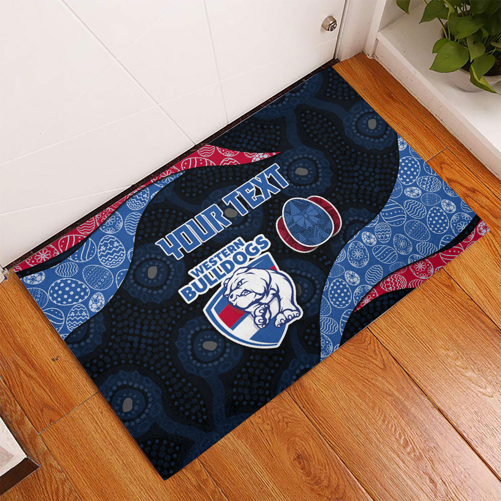 Personalized Western Bulldogs Football Rubber Doormat Easter Egg Pattern Red Blue Tribal Dot Art Style