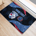 Personalized Western Bulldogs Football Rubber Doormat Easter Egg Pattern Red Blue Tribal Dot Art Style