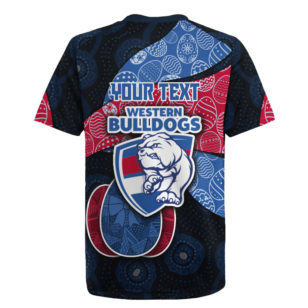 Personalized Western Bulldogs Football Rugby Jersey Easter Egg Pattern Red Blue Tribal Dot Art Style
