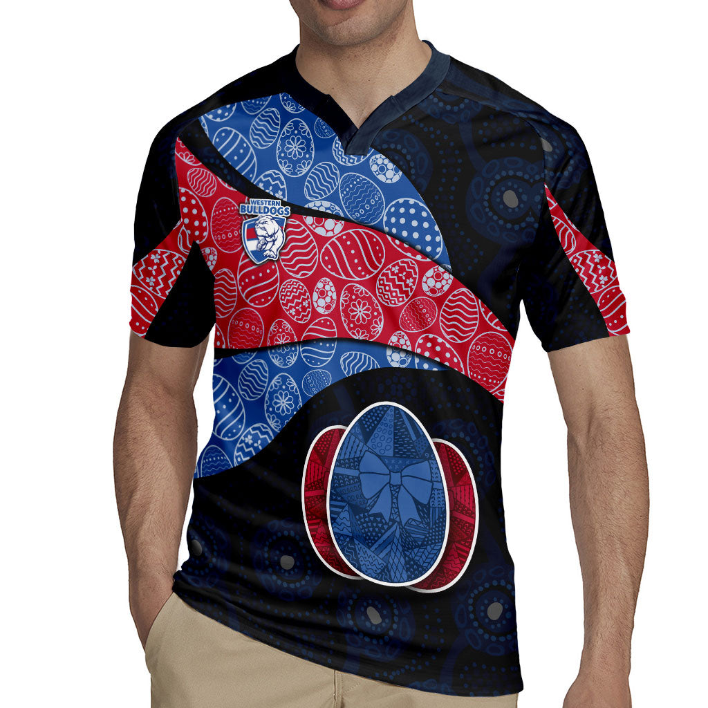 Personalized Western Bulldogs Football Rugby Jersey Easter Egg Pattern Red Blue Tribal Dot Art Style