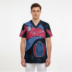 Personalized Western Bulldogs Football Scrub Top Easter Egg Pattern Red Blue Tribal Dot Art Style