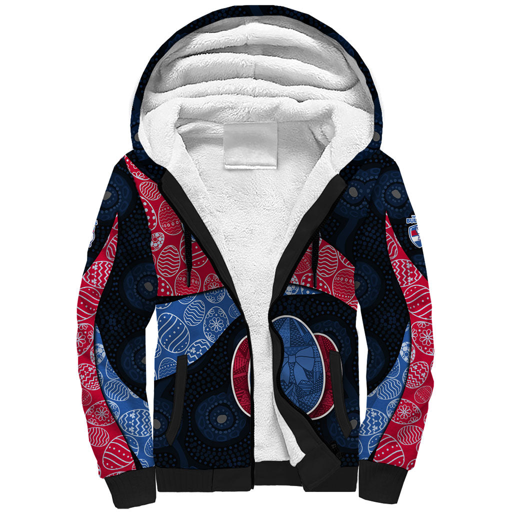 Personalized Western Bulldogs Football Sherpa Hoodie Easter Egg Pattern Red Blue Tribal Dot Art Style