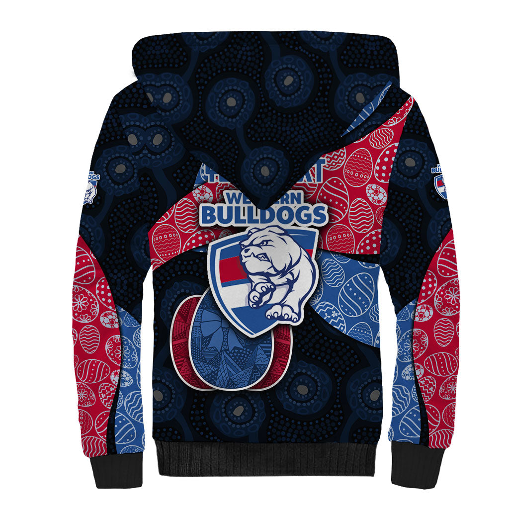 Personalized Western Bulldogs Football Sherpa Hoodie Easter Egg Pattern Red Blue Tribal Dot Art Style