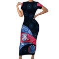 Personalized Western Bulldogs Football Short Sleeve Bodycon Dress Easter Egg Pattern Red Blue Tribal Dot Art Style