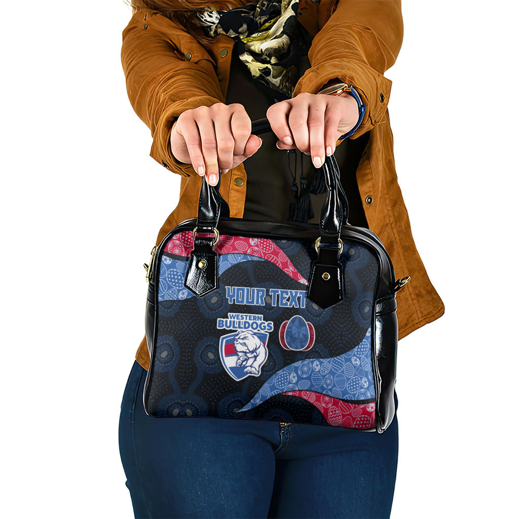 Personalized Western Bulldogs Football Shoulder Handbag Easter Egg Pattern Red Blue Tribal Dot Art Style