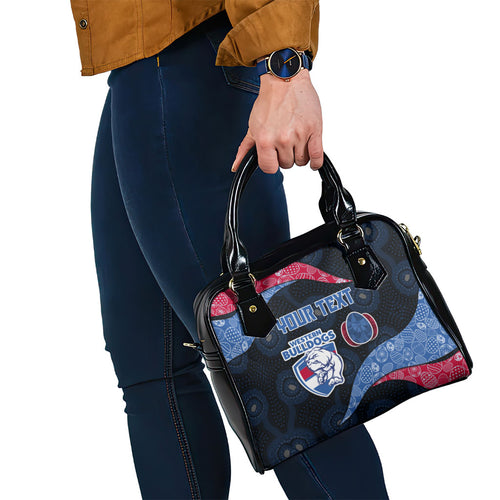 Personalized Western Bulldogs Football Shoulder Handbag Easter Egg Pattern Red Blue Tribal Dot Art Style