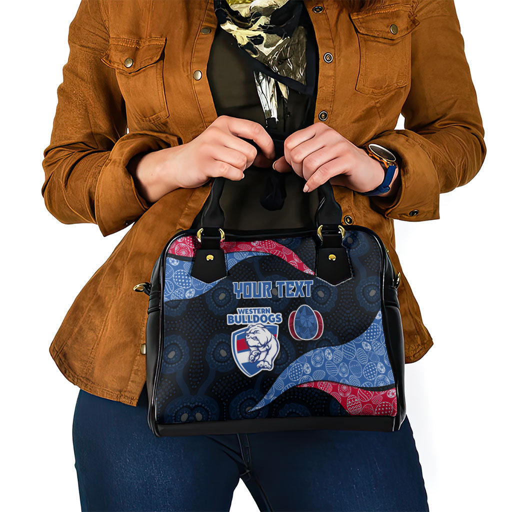 Personalized Western Bulldogs Football Shoulder Handbag Easter Egg Pattern Red Blue Tribal Dot Art Style