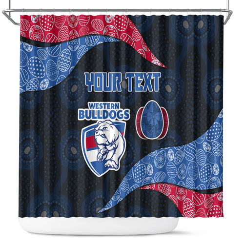 Personalized Western Bulldogs Football Shower Curtain Easter Egg Pattern Red Blue Tribal Dot Art Style