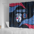 Personalized Western Bulldogs Football Shower Curtain Easter Egg Pattern Red Blue Tribal Dot Art Style