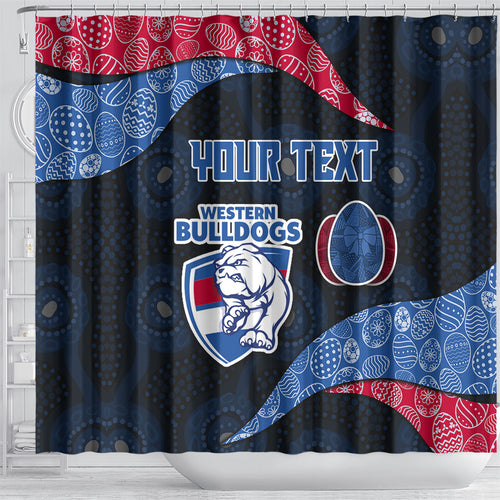 Personalized Western Bulldogs Football Shower Curtain Easter Egg Pattern Red Blue Tribal Dot Art Style