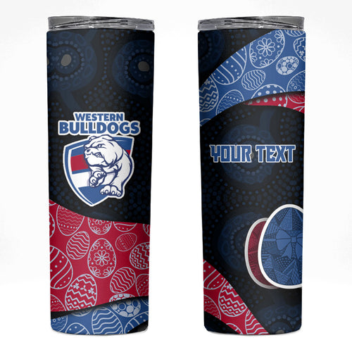 Personalized Western Bulldogs Football Skinny Tumbler Easter Egg Pattern Red Blue Tribal Dot Art Style