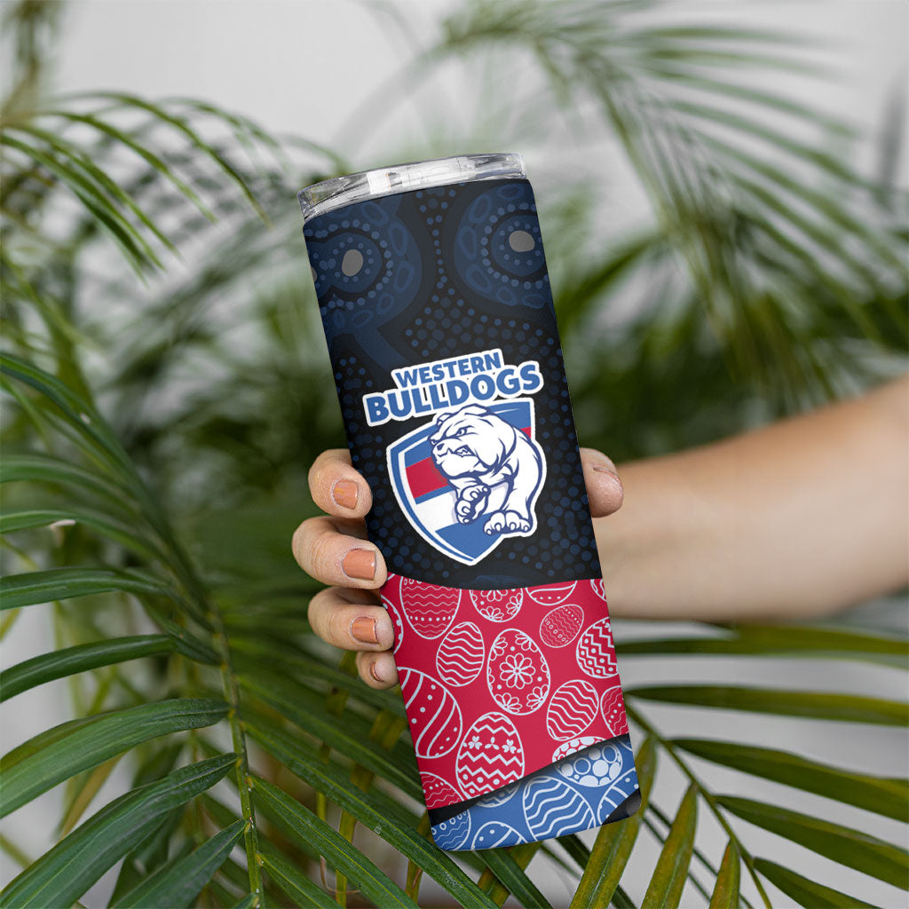 Personalized Western Bulldogs Football Skinny Tumbler Easter Egg Pattern Red Blue Tribal Dot Art Style