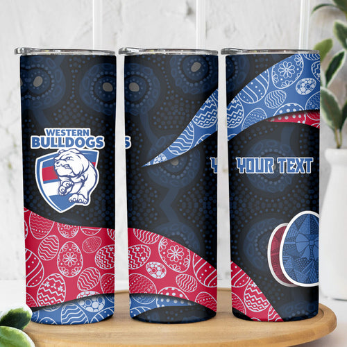 Personalized Western Bulldogs Football Skinny Tumbler Easter Egg Pattern Red Blue Tribal Dot Art Style