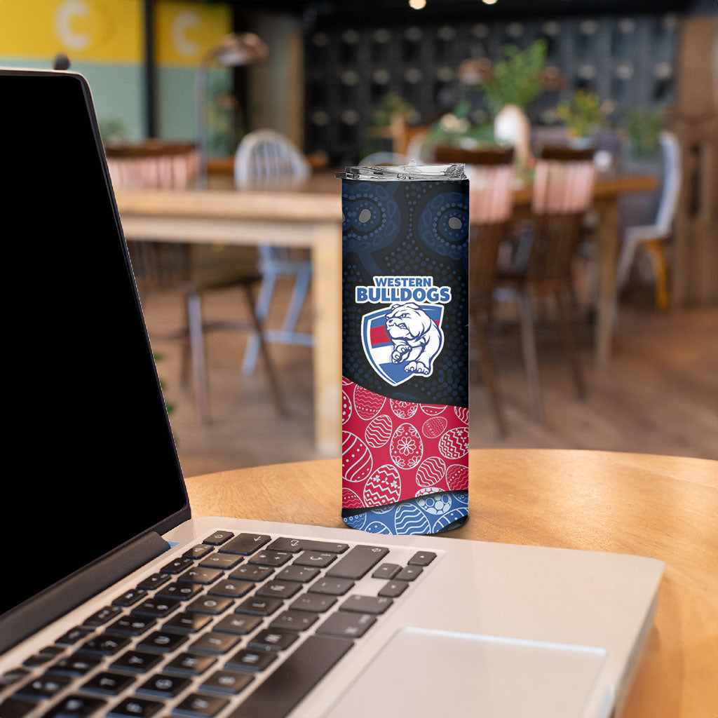 Personalized Western Bulldogs Football Skinny Tumbler Easter Egg Pattern Red Blue Tribal Dot Art Style