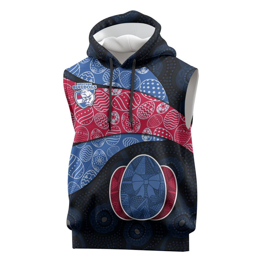 Personalized Western Bulldogs Football Sleeveless Hoodie Easter Egg Pattern Red Blue Tribal Dot Art Style