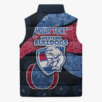 Personalized Western Bulldogs Football Sleeveless Puffer Jacket Easter Egg Pattern Red Blue Tribal Dot Art Style
